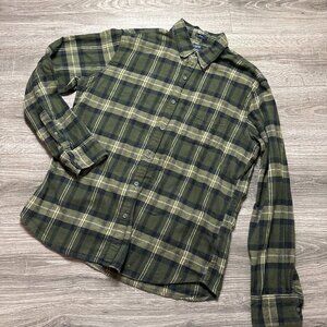 J. Crew Flannel Slim Button Shirt Top Green Plaid 100% Cotton Size Large